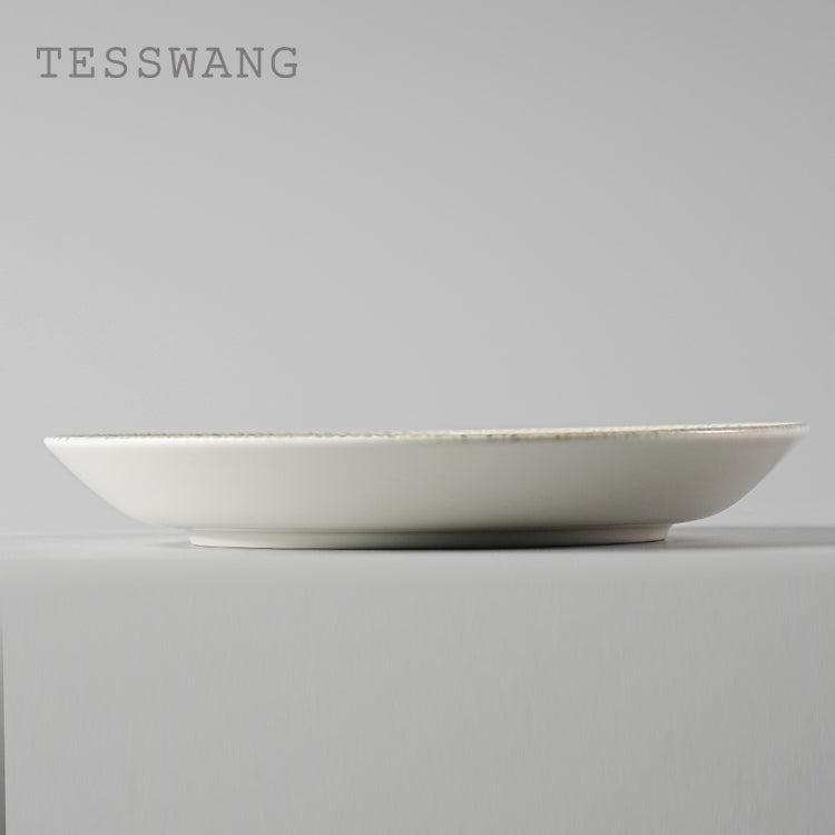 Wheat Whisper Round Bowl Plate 10" — Dotted Rim Wide-Well Ceramic Plate