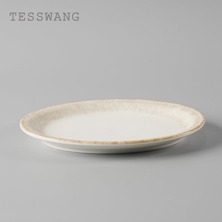 Gilded Edge Oval Fish Plate 9.5" — Narrow-Rim Ceramic Serving Platter