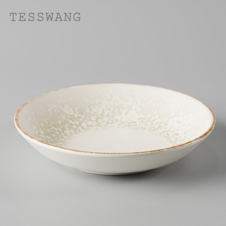 Stardust Series Shallow Bowl — Crystal Bloom Rim Wide-Well Ceramic Bowl