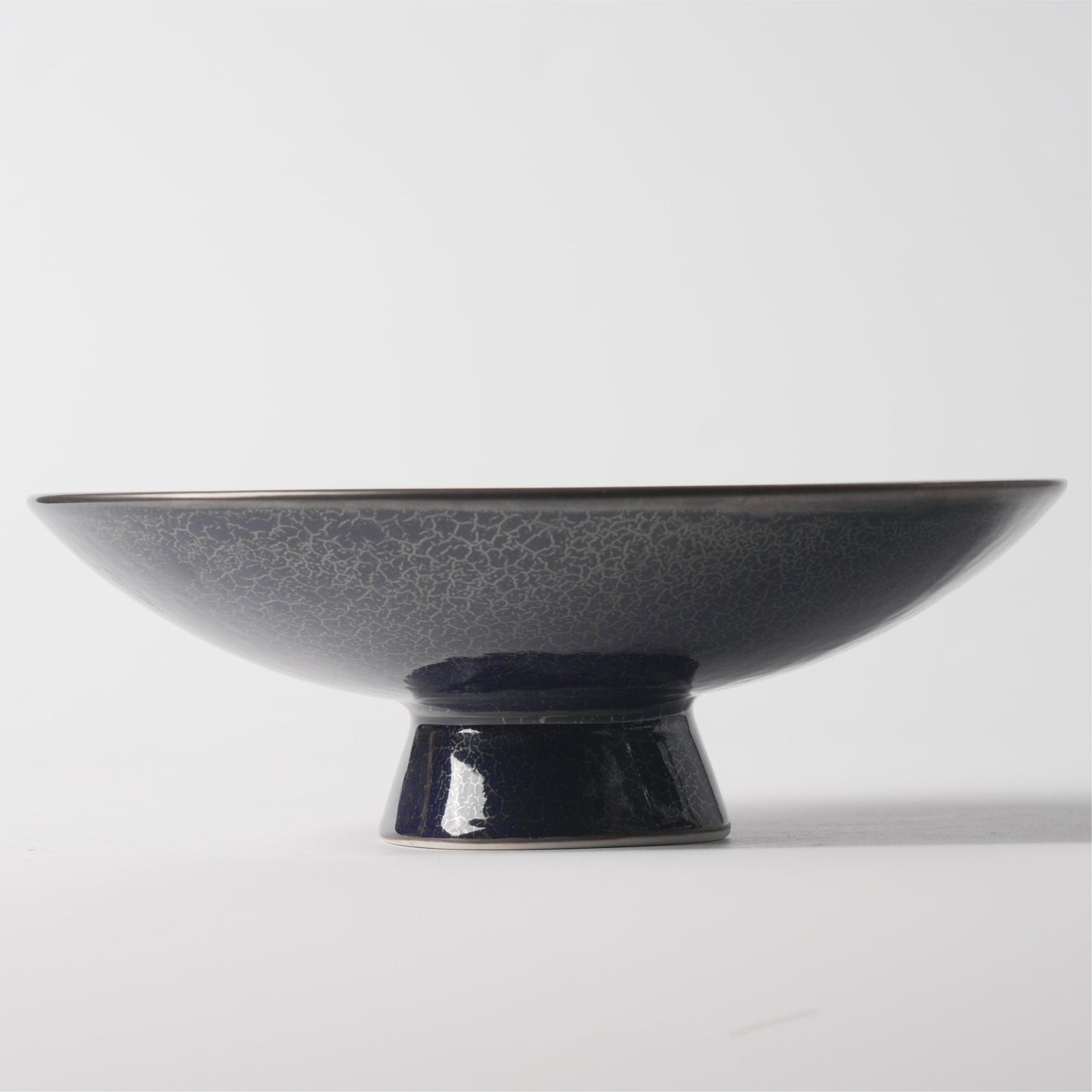 Deep Blue Crackle Glaze Ceramic Footed Bowl