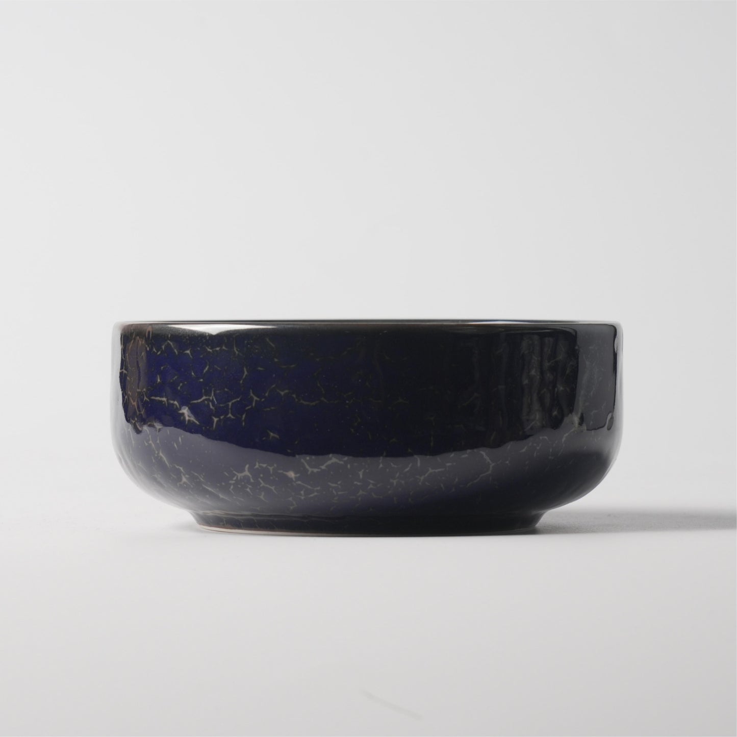 Deep Blue Crackle Glaze Ceramic Drum Bowl — Wide