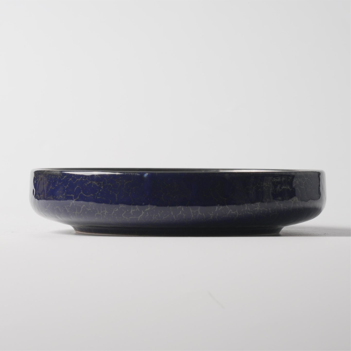 Deep Blue Crackle Glaze Ceramic Drum Soup Plate