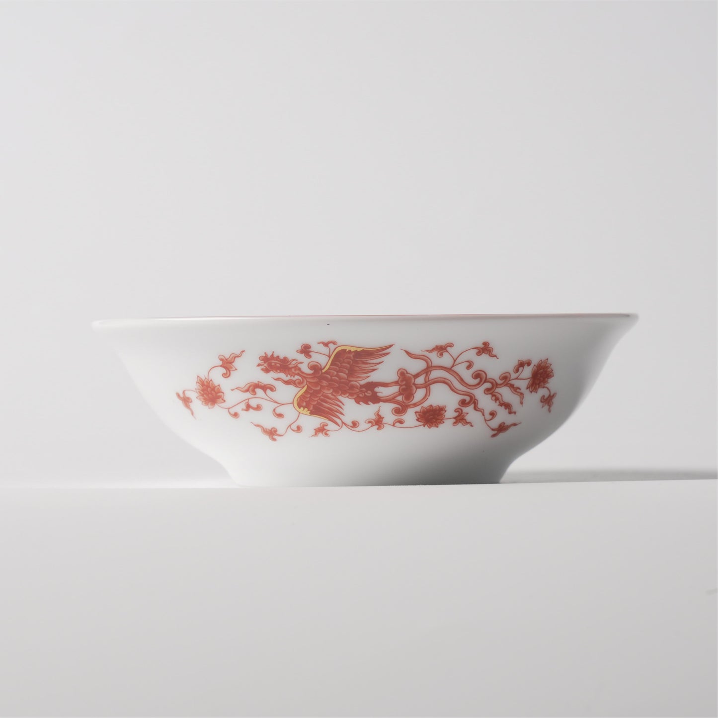 Aka-e Red Dragon & Phoenix Ceramic Flared Bowl