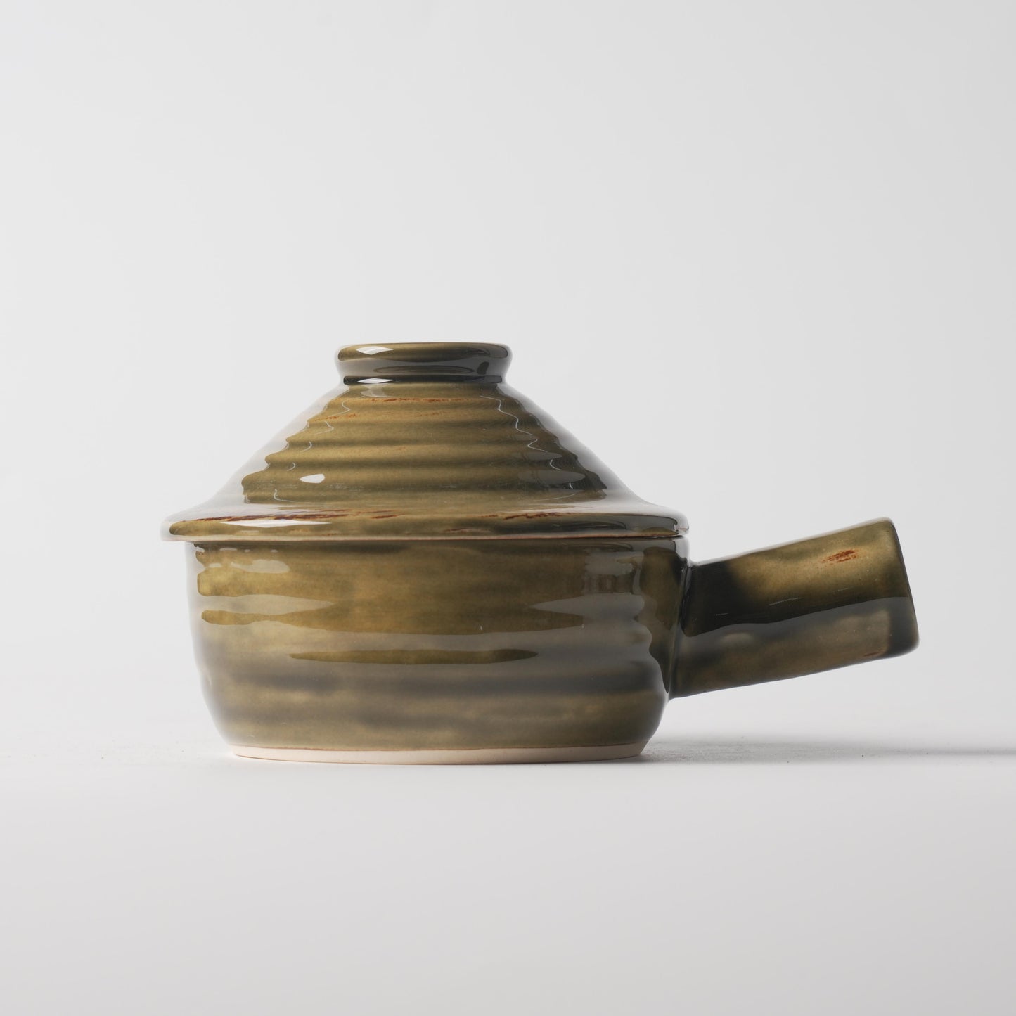 Moss Kiln-Glazed Spiral Side-Handle Ceramic Pot