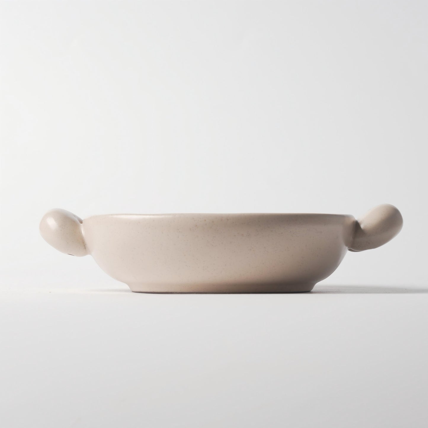 Cream Beige Ceramic Double-Handle Shallow Bowl — 25 cm