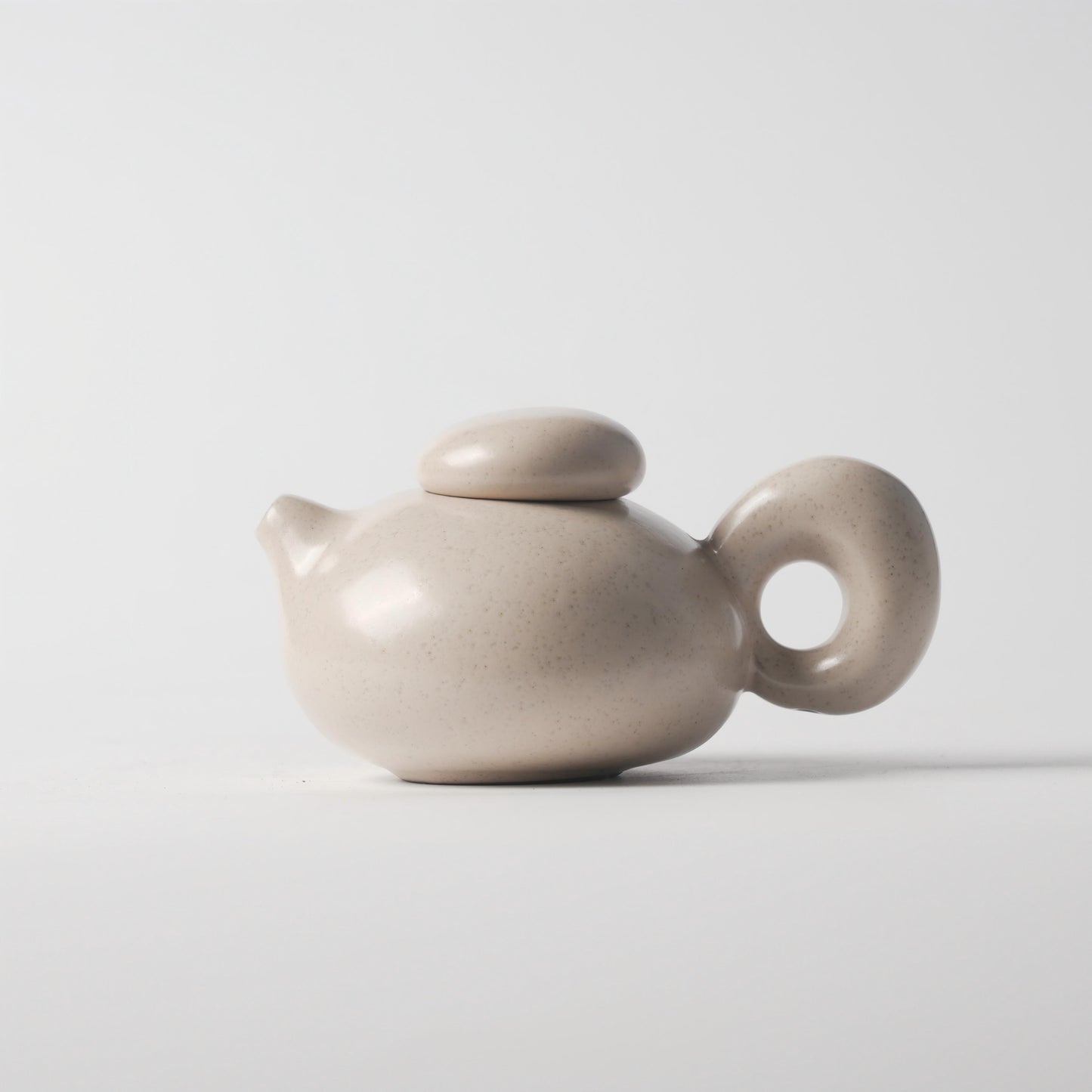 Cream Beige Matte Ceramic Teapot with Donut Loop Handle