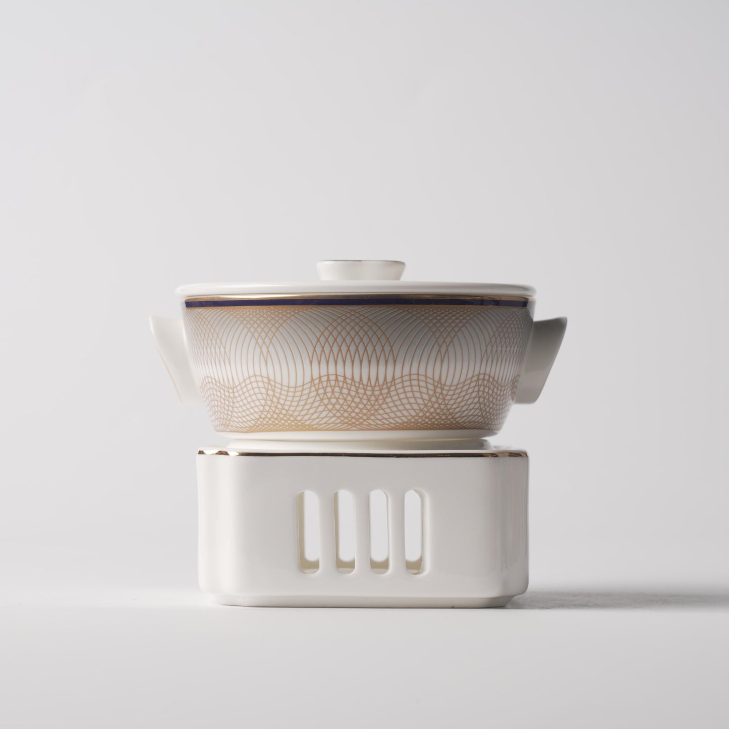 Gold Thread — 4.75" Ruyi Soup Bowl with Warmer Stand