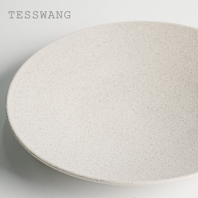 Coarse Stone Shallow Round Plate 8.25" — Minimalist Wide-Well Ceramic Dinner Plate