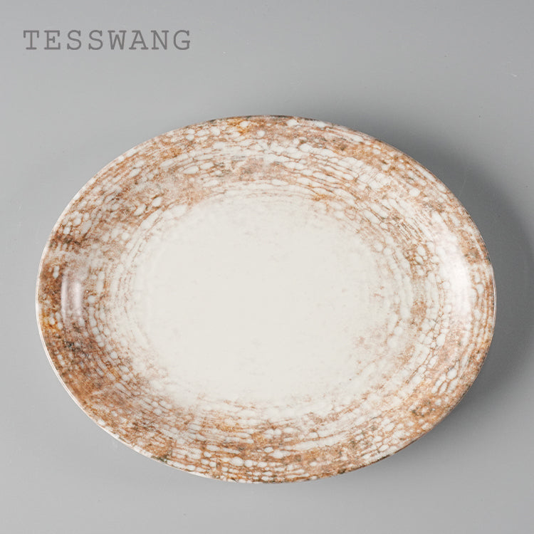 Dusk Series Oval Fish Plate 9.5" — Narrow-Rim Crackle Glaze Ceramic Serving Platter