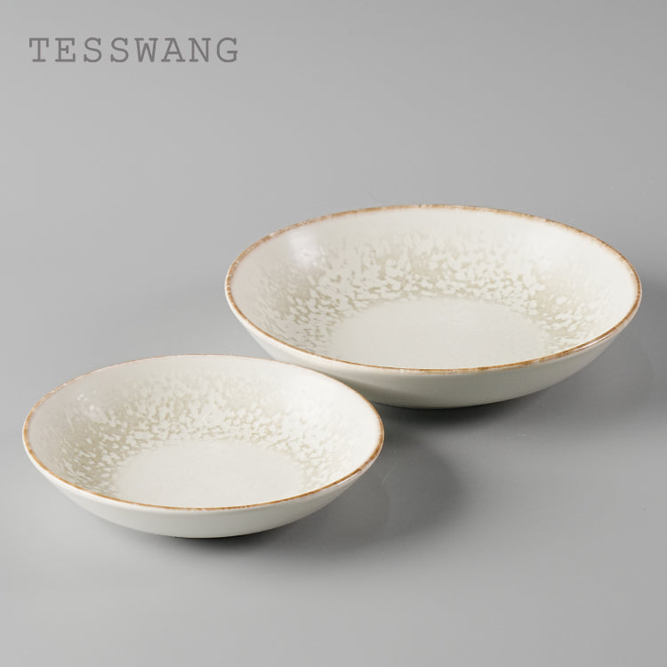 Stardust Series Shallow Bowl — Crystal Bloom Rim Wide-Well Ceramic Bowl
