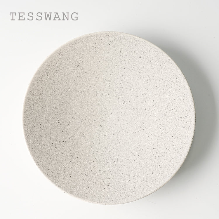 Coarse Stone Shallow Round Plate 8.25" — Minimalist Wide-Well Ceramic Dinner Plate