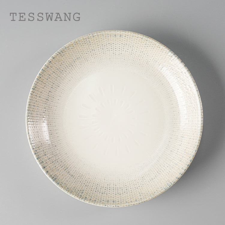 Wheat Whisper Round Bowl Plate 10" — Dotted Rim Wide-Well Ceramic Plate