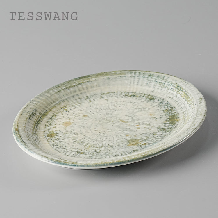 Frost Bloom Oval Fish Plate 9.5" — Carved Rim Ceramic Serving Platter