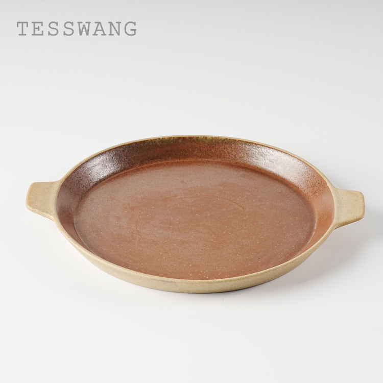 Iron Bloom Round Baking Dish 10.5" — Dual-Handle Iron-Glaze Ceramic Roasting Pan