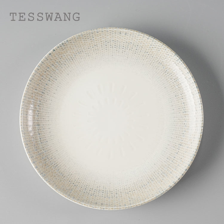 Wheat Whisper Round Plate 8" — Dotted Rim Ceramic Dinner Plate