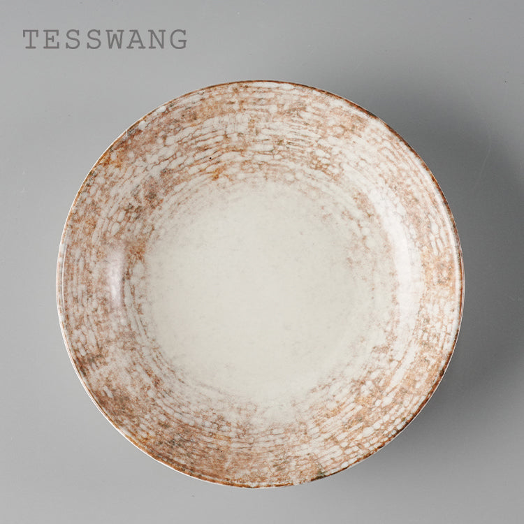 Dusk Series Round Dinner Plate — Crackle Rim Wide-Well Ceramic Plate