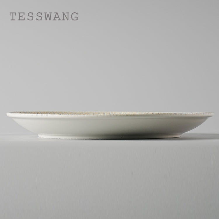 Wheat Whisper Shallow Plate 11" — Outward-Rim Dotted Wide-Well Ceramic Plate