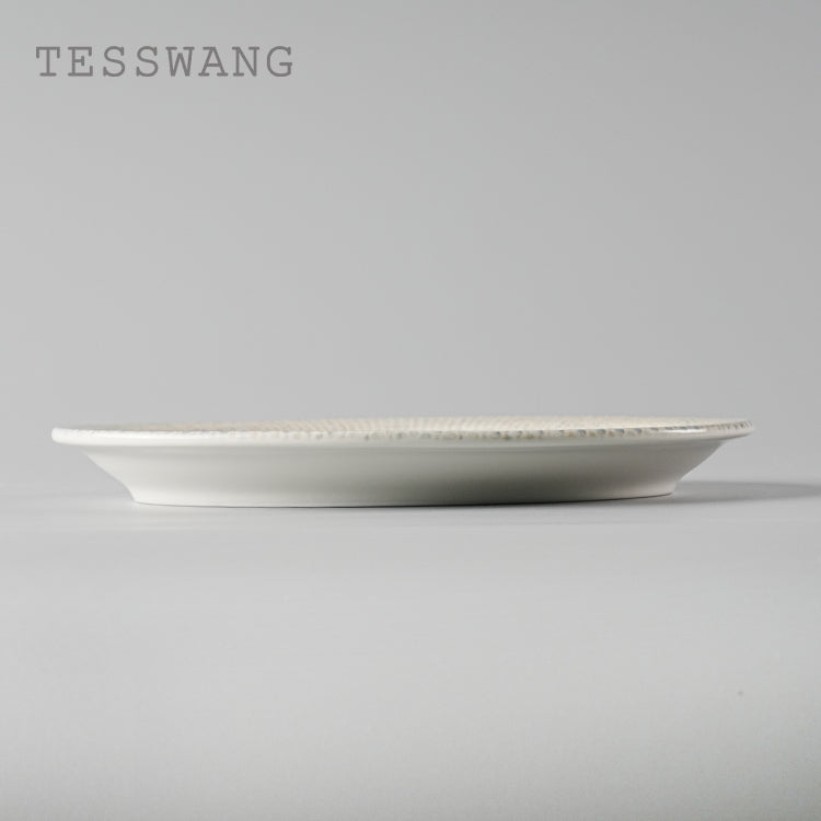 Wheat Whisper Oval Fish Plate 9.5" — Dotted Rim Narrow-Edge Ceramic Serving Platter