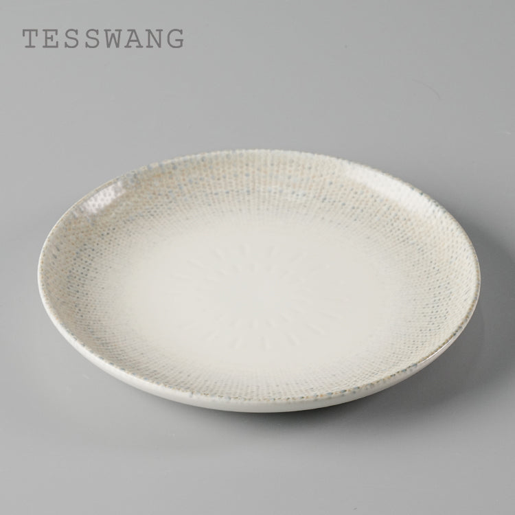 Wheat Whisper Round Plate 8" — Dotted Rim Ceramic Dinner Plate