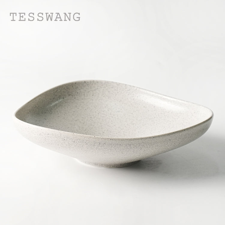 Coarse Stone Triangle Bowl Plate 8" — Organic-Edge Deep Well Ceramic Dish