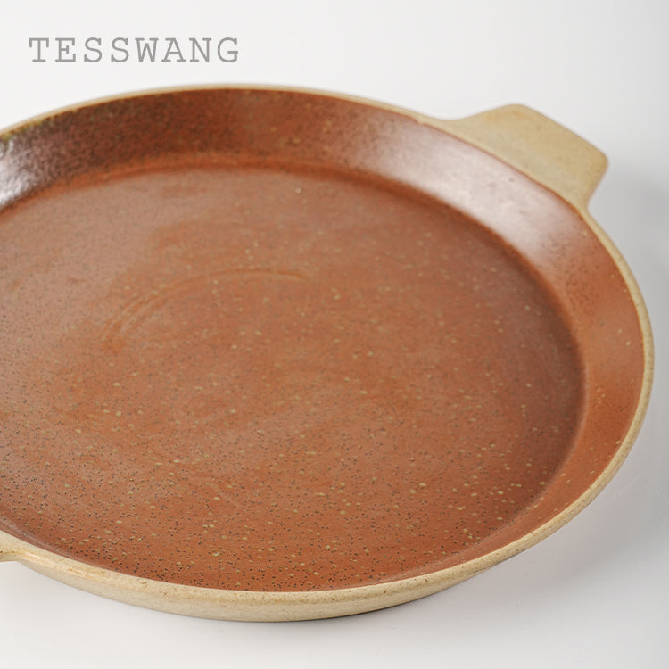Iron Bloom Round Baking Dish 10.5" — Dual-Handle Iron-Glaze Ceramic Roasting Pan