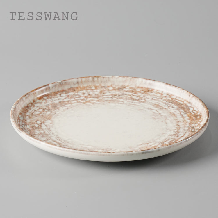 Dusk Series Round Dinner Plate — Crackle Rim Wide-Well Ceramic Plate