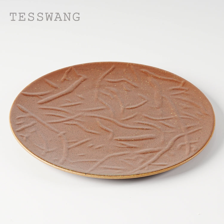 Iron Bloom Crinkle Dinner Plate 9" — Draped-Texture Iron-Glaze Ceramic Plate