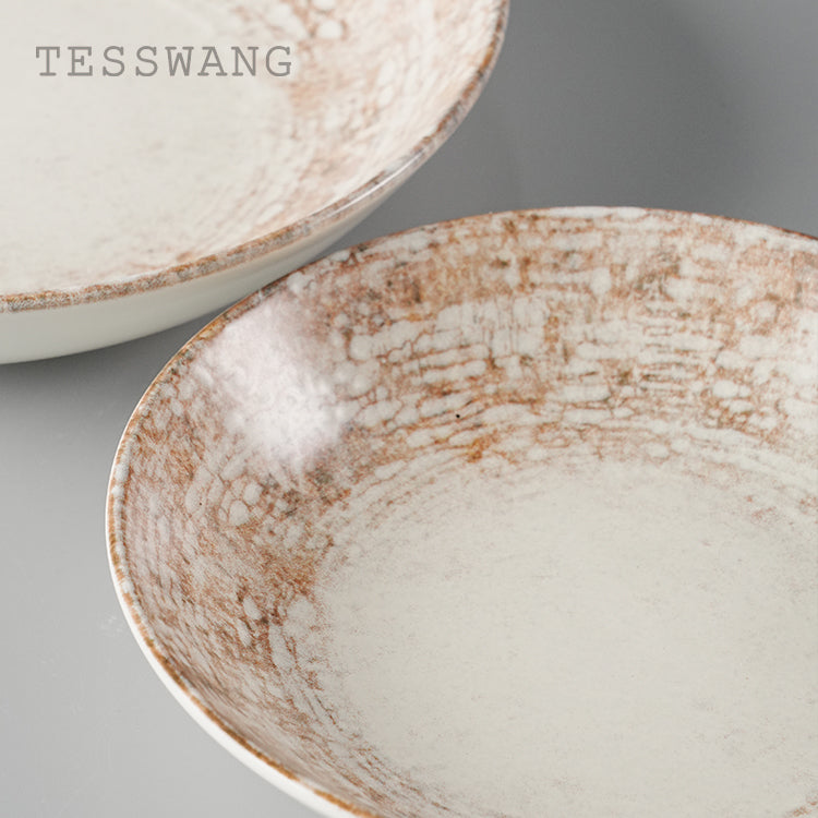 Dusk Series Round Dinner Plate — Crackle Rim Wide-Well Ceramic Plate