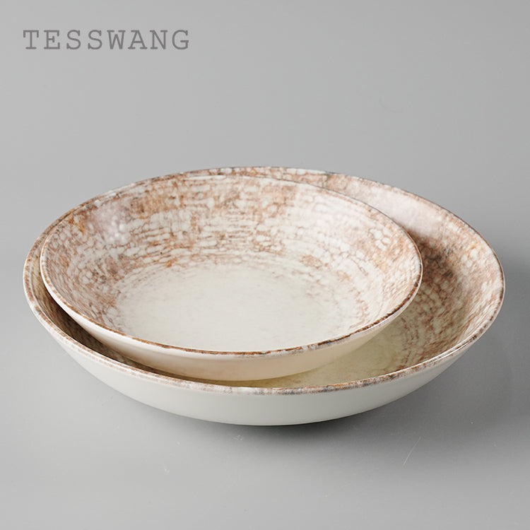 Dusk Series Shallow Bowl — Crackle Glaze Wide-Well Ceramic Bowl