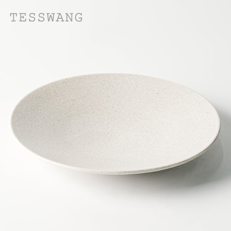 Coarse Stone Shallow Round Plate 8.25" — Minimalist Wide-Well Ceramic Dinner Plate