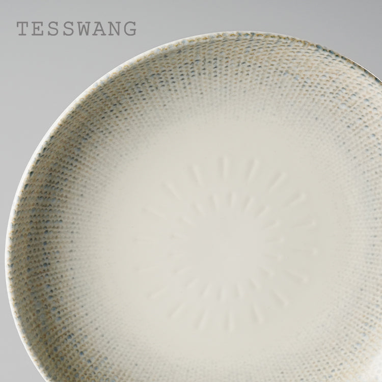 Wheat Whisper Round Plate 8" — Dotted Rim Ceramic Dinner Plate