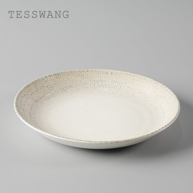 Wheat Whisper Round Bowl Plate 10" — Dotted Rim Wide-Well Ceramic Plate