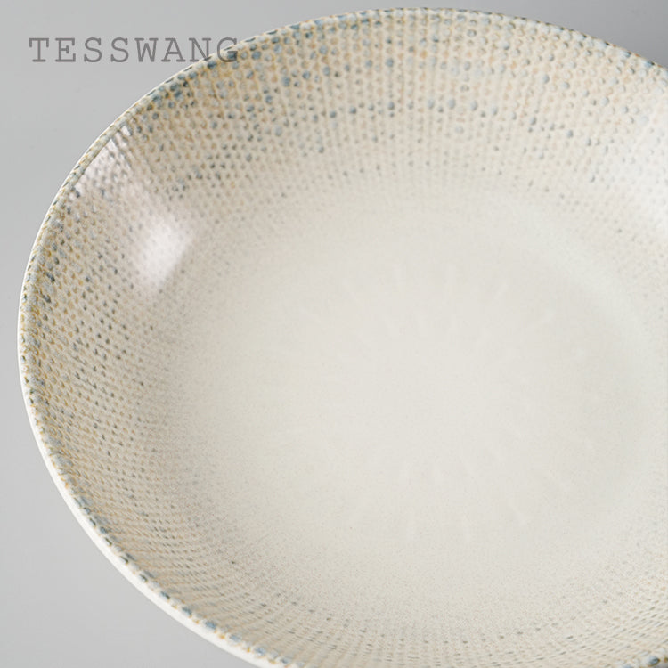 Wheat Whisper Shallow Bowl 8" — Dotted Rim Wide-Well Ceramic Bowl