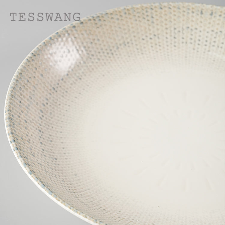 Wheat Whisper Round Bowl Plate 10" — Dotted Rim Wide-Well Ceramic Plate