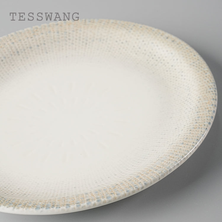 Wheat Whisper Oval Fish Plate 9.5" — Dotted Rim Narrow-Edge Ceramic Serving Platter