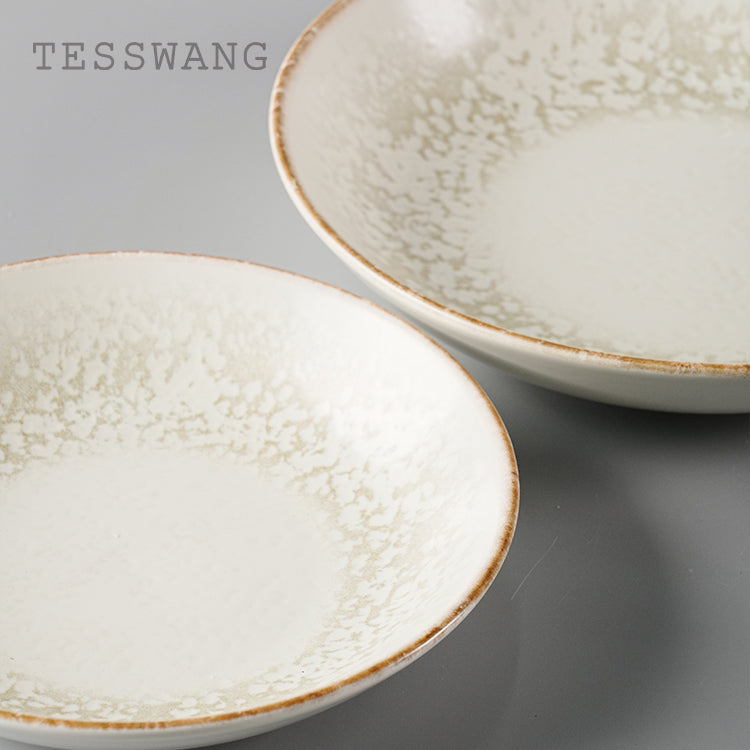 Stardust Series Shallow Bowl — Crystal Bloom Rim Wide-Well Ceramic Bowl