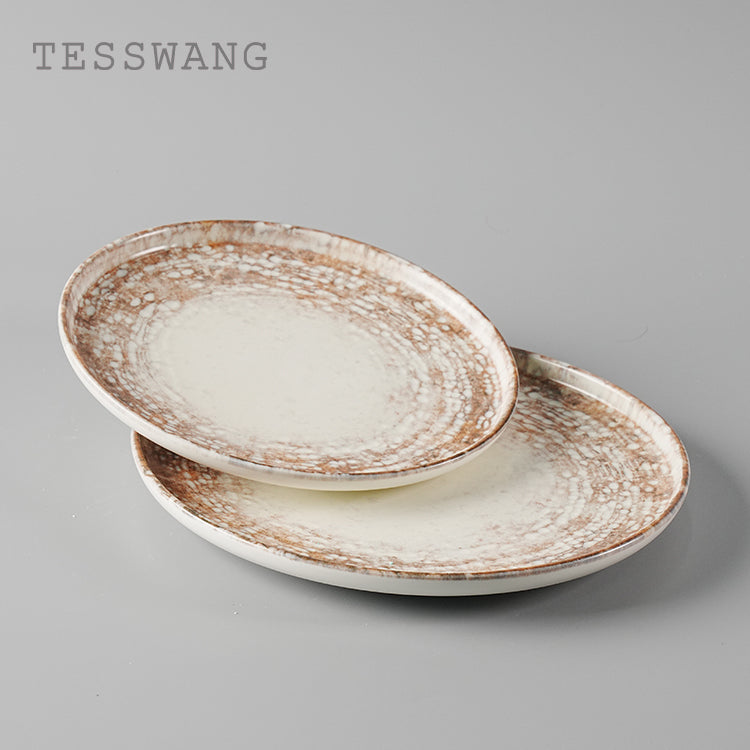 Dusk Series Round Dinner Plate — Crackle Rim Wide-Well Ceramic Plate