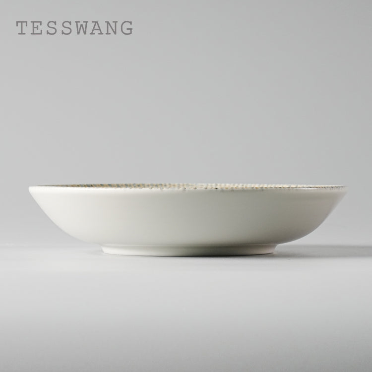 Wheat Whisper Shallow Bowl 8" — Dotted Rim Wide-Well Ceramic Bowl