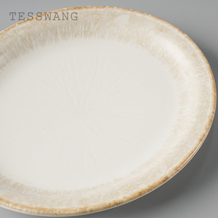 Gilded Edge Oval Fish Plate 9.5" — Narrow-Rim Ceramic Serving Platter