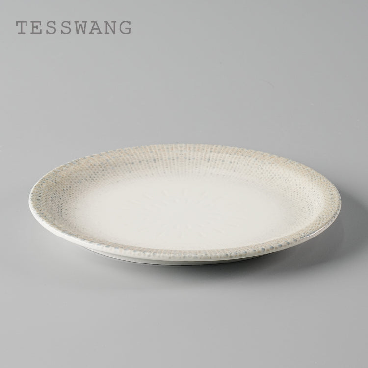 Wheat Whisper Oval Fish Plate 9.5" — Dotted Rim Narrow-Edge Ceramic Serving Platter