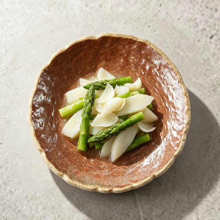 Iron Bloom Stone-Texture Plate 9" — Petal-Rim Lava Glaze Ceramic Dish