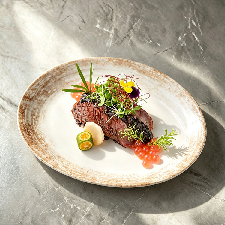 Dusk Series Oval Fish Plate 9.5" — Narrow-Rim Crackle Glaze Ceramic Serving Platter
