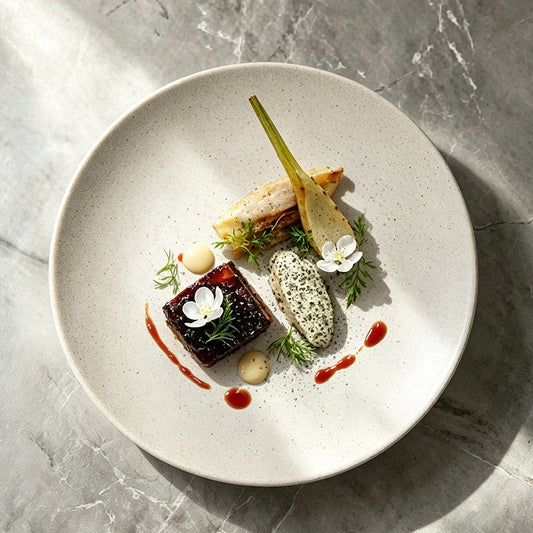 Coarse Stone Shallow Round Plate 8.25" — Minimalist Wide-Well Ceramic Dinner Plate