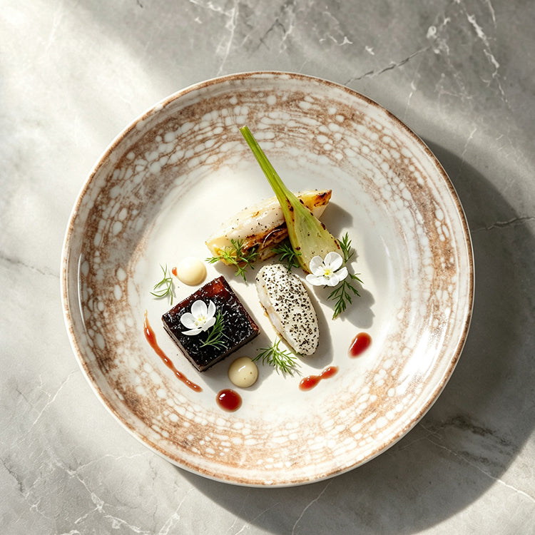 Dusk Series Round Dinner Plate — Crackle Rim Wide-Well Ceramic Plate