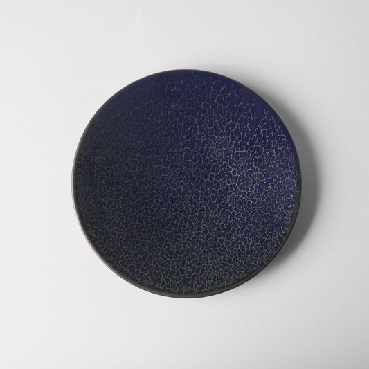 Deep Blue Crackle Glaze Ceramic Flat Plate
