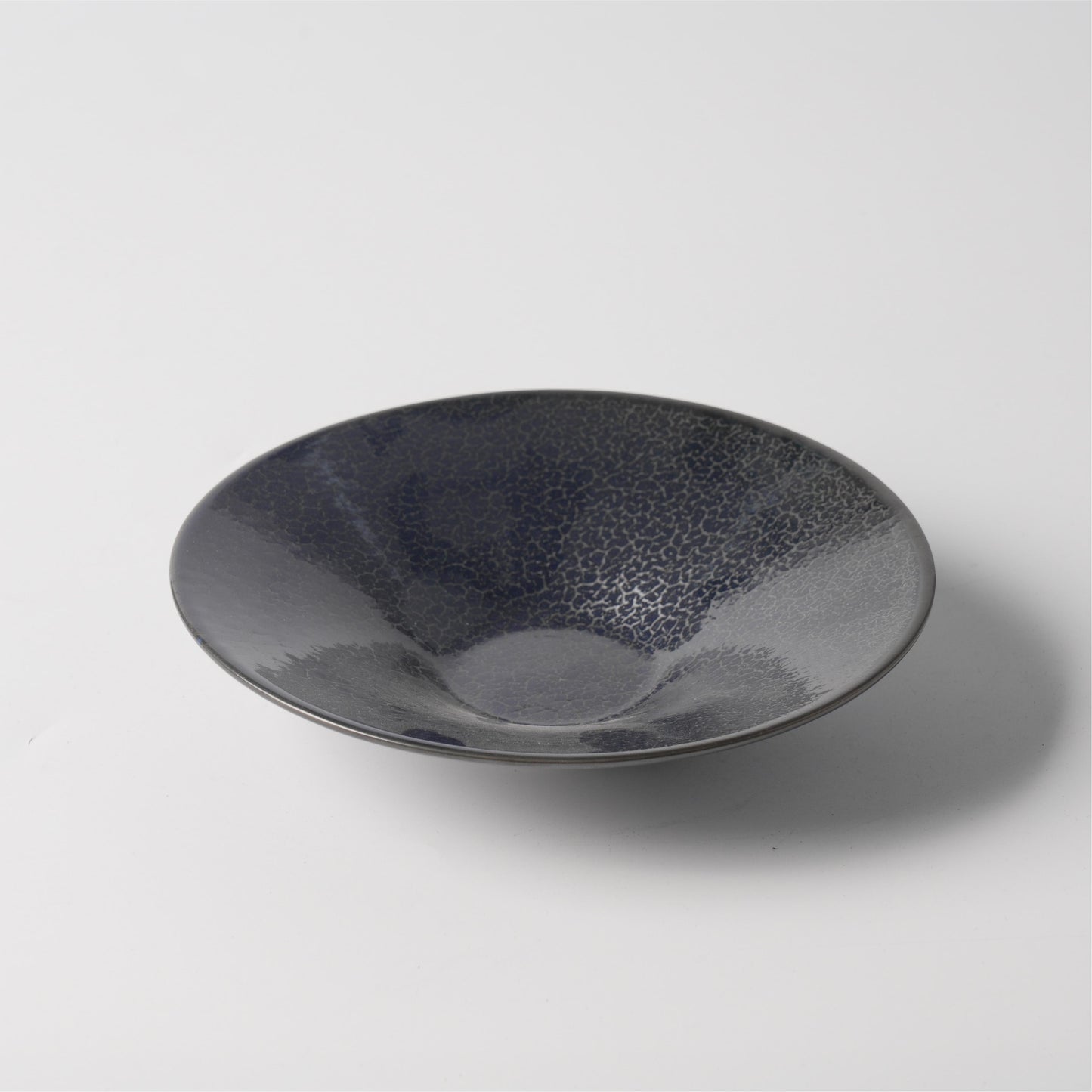 Deep Blue Crackle Glaze Ceramic Rimmed Soup Plate