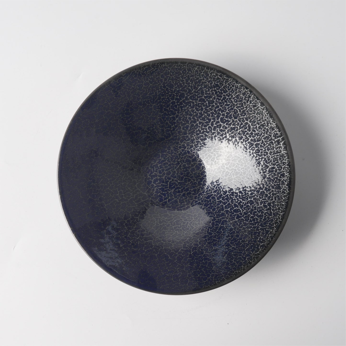 Deep Blue Crackle Glaze Ceramic Rimmed Soup Plate