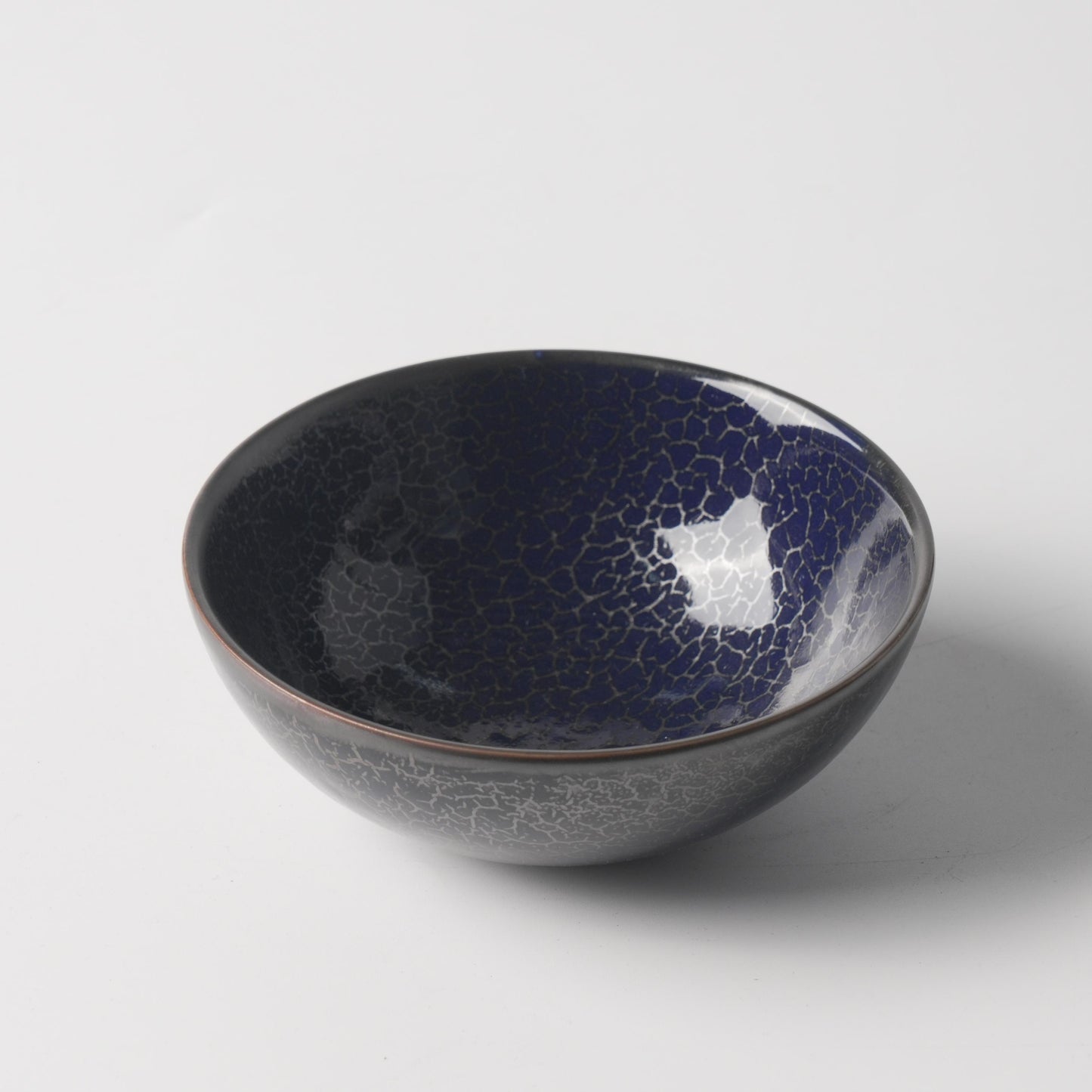 Deep Blue Crackle Glaze Ceramic Flat Bottom Bowl