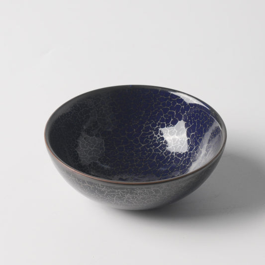 Deep Blue Crackle Glaze Ceramic Flat Bottom Bowl