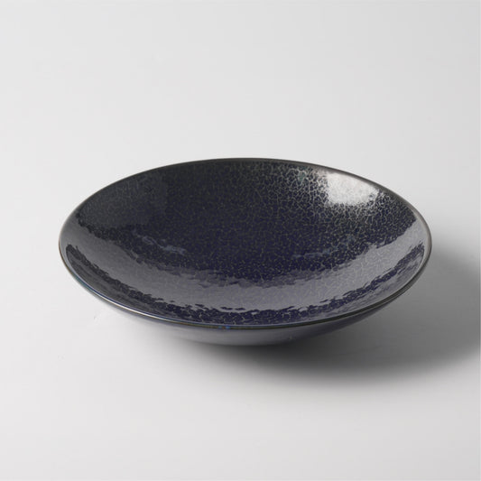 Deep Blue Crackle Glaze Ceramic Flat Bottom Soup Plate